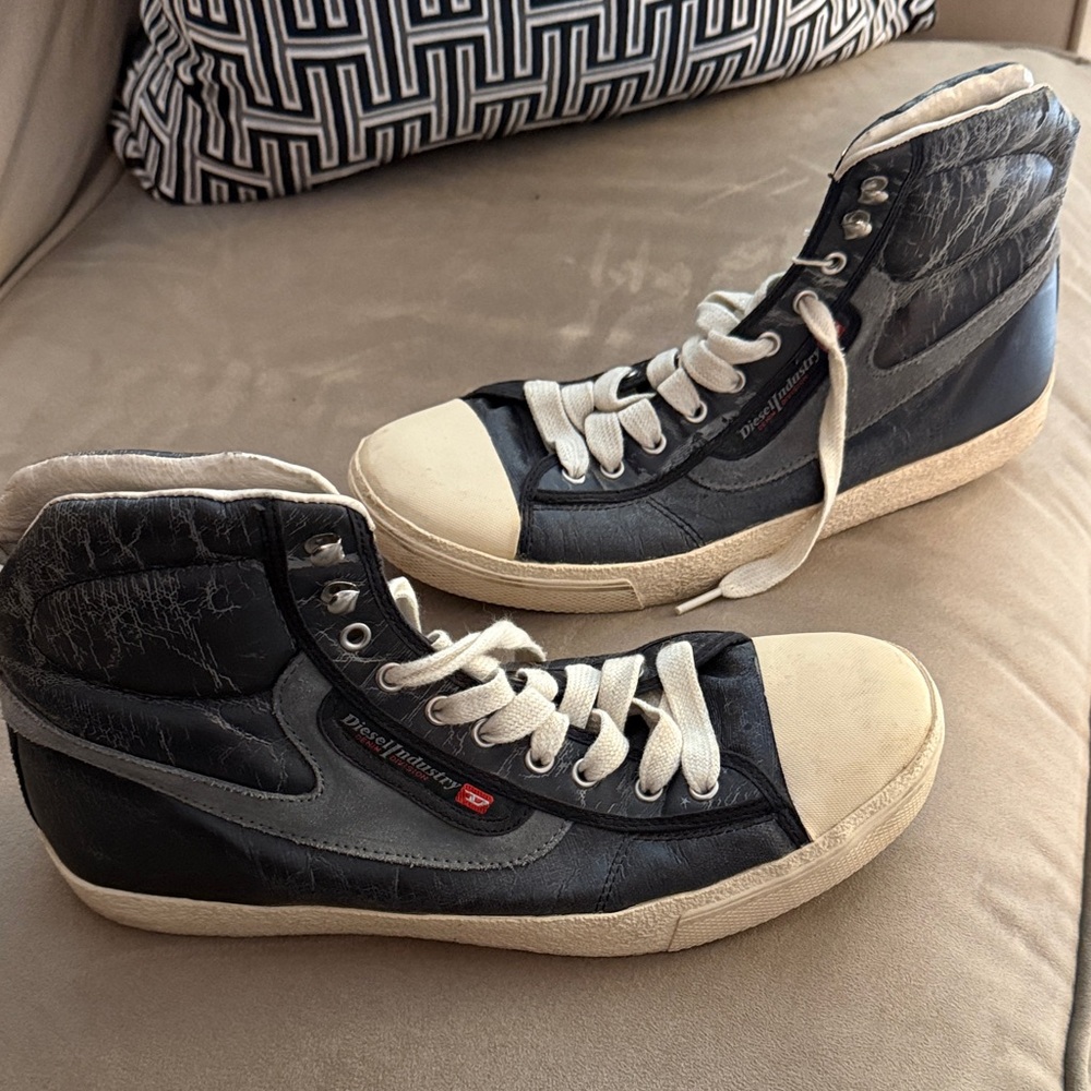 Diesel Black and Cream High-Top Sneakers